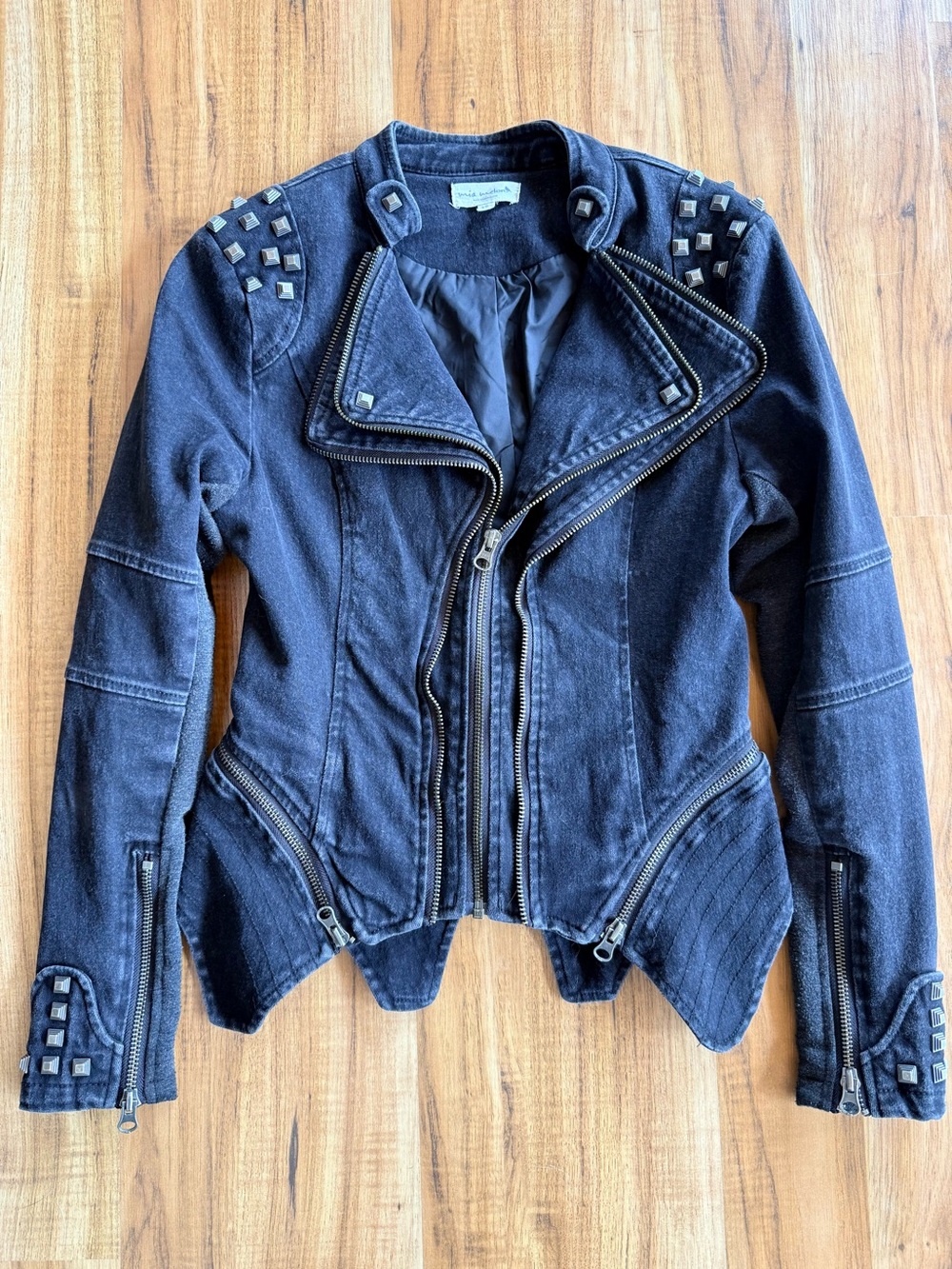 Studded Black Denim Moto Jacket -